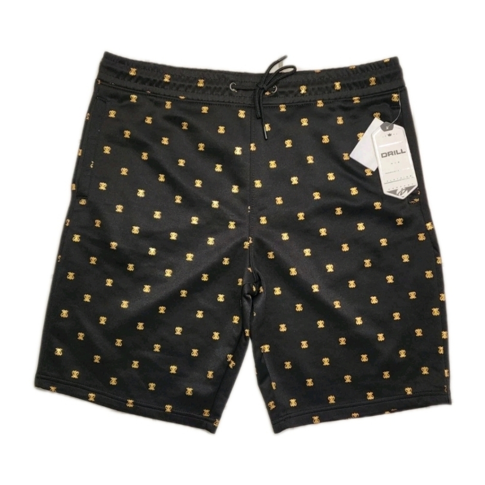DRILL NYC Clothing Men's Shorts 9" Black with Gold Bee Desing Size L